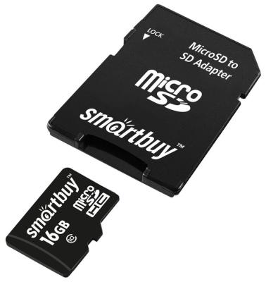 Карта памяти MicroSDHC + SD адаптер 16 GB Class10 Smartbuy (SDC10/16GB)