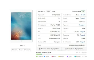 Планшет Apple iPad mini 5 (2019) 64Gb Wi-Fi + Cellular (Silver) (SN: DMPY815VLMT8, б/у) MUX62RU/A