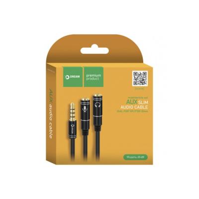 Разветвитель AUX JD459 0.37М (на наушники + микрофон) DREAM (черный)