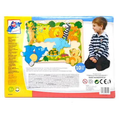 Пазл на доске Woody 90341 "Веселые зверята Африки" 10 деталей (Чехия)