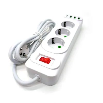 Сетевой фильтр A2 3 розетки с 3 USB и Type-C- WHITE 2M W05