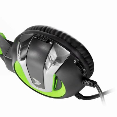 Проводная игровая стерео гарнитура с подсветкой Crown CMGH-3002 (черный с зеленым)