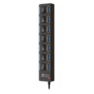 Разветвитель USB (Hub) DREAM UH1, 7 портов USB 2.0, с выключателями (1м)