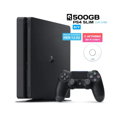 SONY Playstation 4 Slim (PS4) 500 Gb Model CUH 2100 Hen 13.52 С играми (б/у)