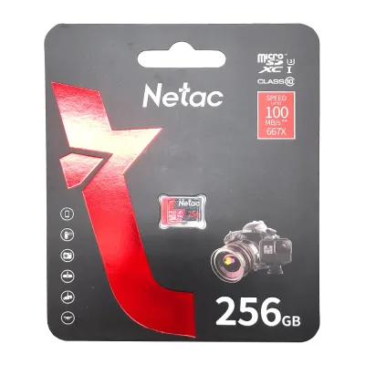 Карта памяти MicroSDXC + SD адаптер 256 GB Class10 Netac