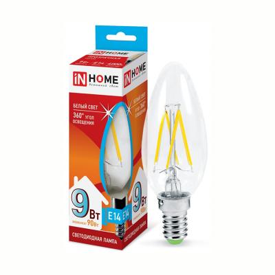 Лампа светодиодная IN HOME LED-СВЕЧА-deco 9Вт 230В Е14 4000К 810Лм прозрачная